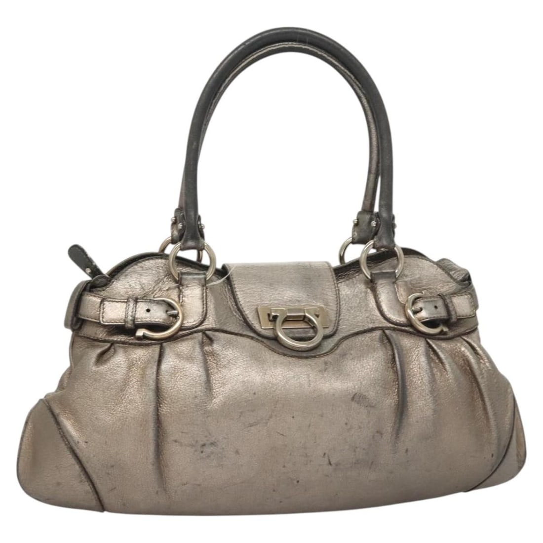 Salvatore Ferragamo Gancini Marissa Silver Leather Shoulder Bag (1 of 18)