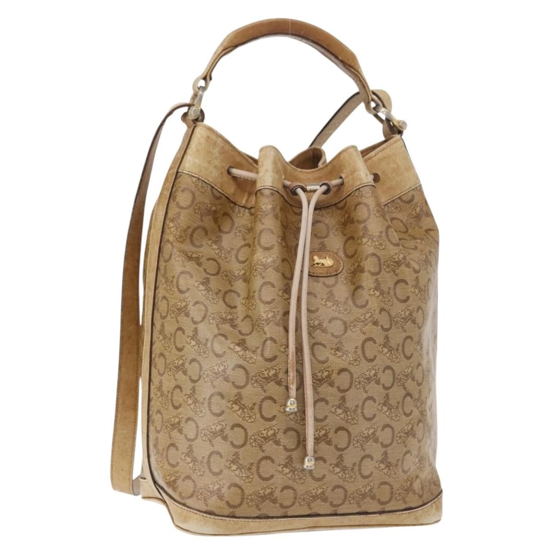 CELINE C Sulky Beige Gold PVC Shoulder Bag Auth Italy: CELINE C Sulky Beige Gold PVC Shoulder Bag Auth Italy The CELINE C Sulky Shoulder Bag is a chic accessory crafted in Italy, featuring a stylish combination of beige and gold tones. Made from durable P