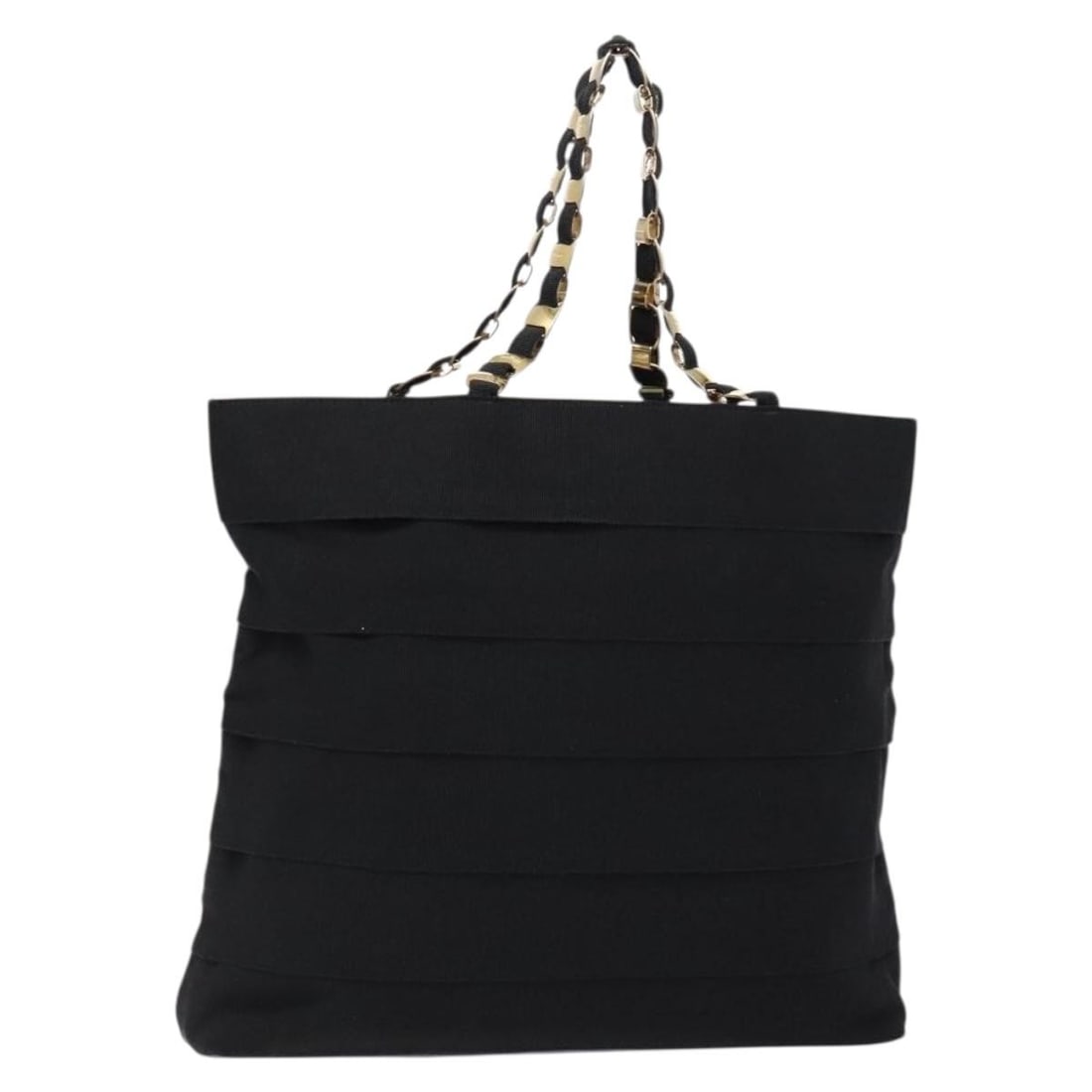 Salvatore Ferragamo Vala Chain Shoulder Bag Canvas Black Gold Italy Auth (1 of 18)