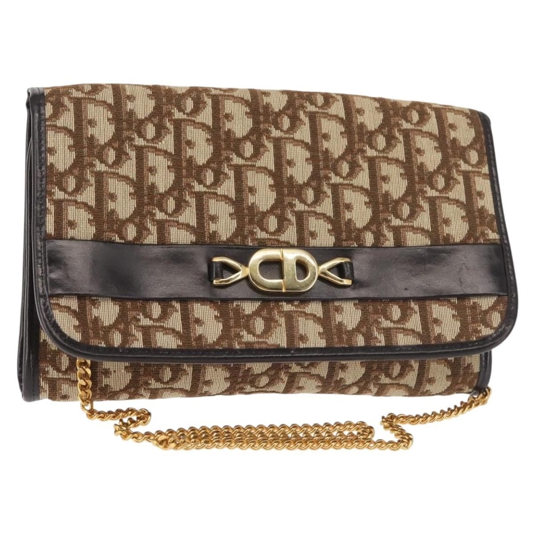 Christian Dior Trotter Canvas Shoulder Bag Brown Gold Auth (1 of 18)