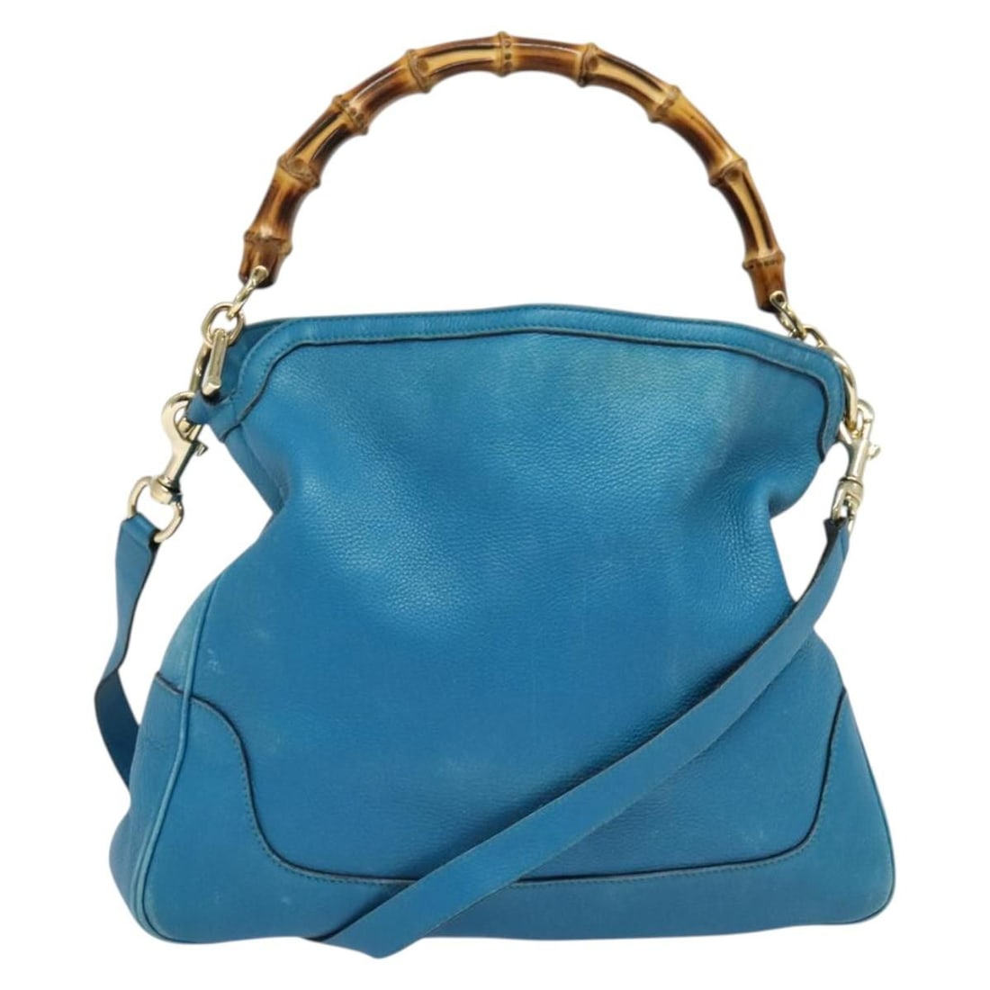 GUCCI Bamboo Leather Hand Bag Blue Gold 282315 Italy Auth (1 of 18)
