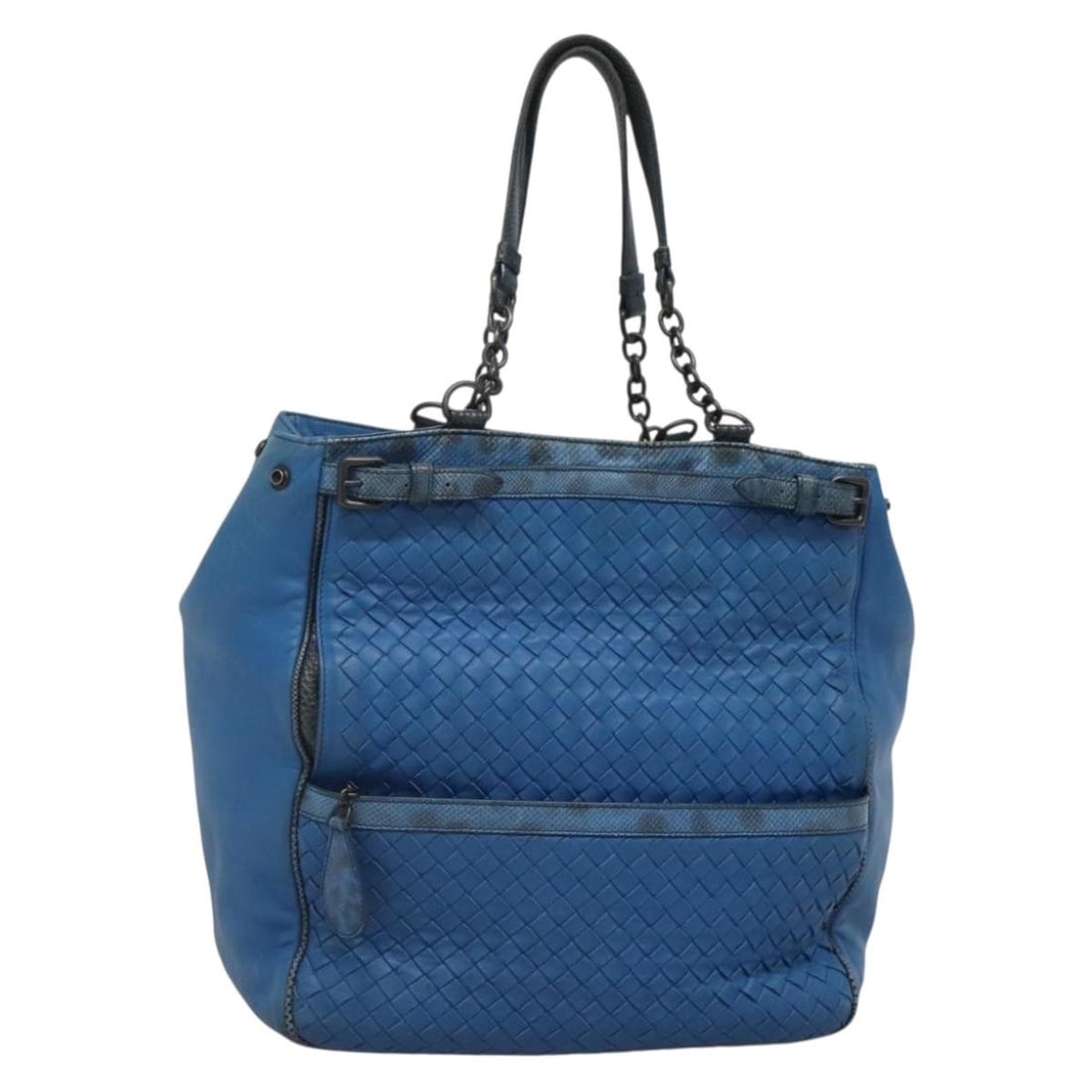 Bottega Veneta Intrecciato Leather Tote Bag Blue Made in Italy (1 of 18)