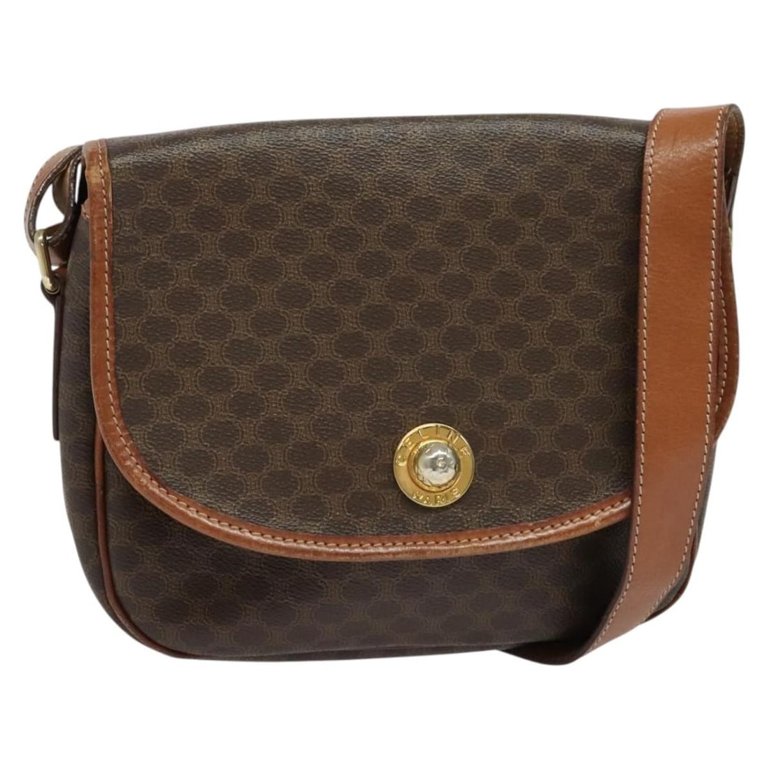 CELINE Macadam Canvas Shoulder Bag PVC Leather Brown Gold Made in Italy (1 of 18)