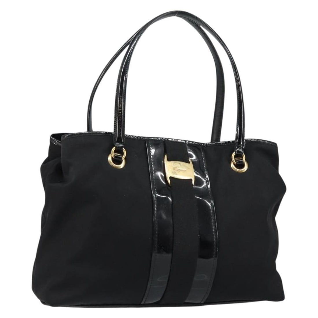 Salvatore Ferragamo Black Gold Nylon Tote Bag Made in Italy: Salvatore Ferragamo Black Gold Nylon Tote Bag Made in Italy This Salvatore Ferragamo tote bag combines elegance and practicality, crafted from durable black nylon with striking gold accents. Measuring