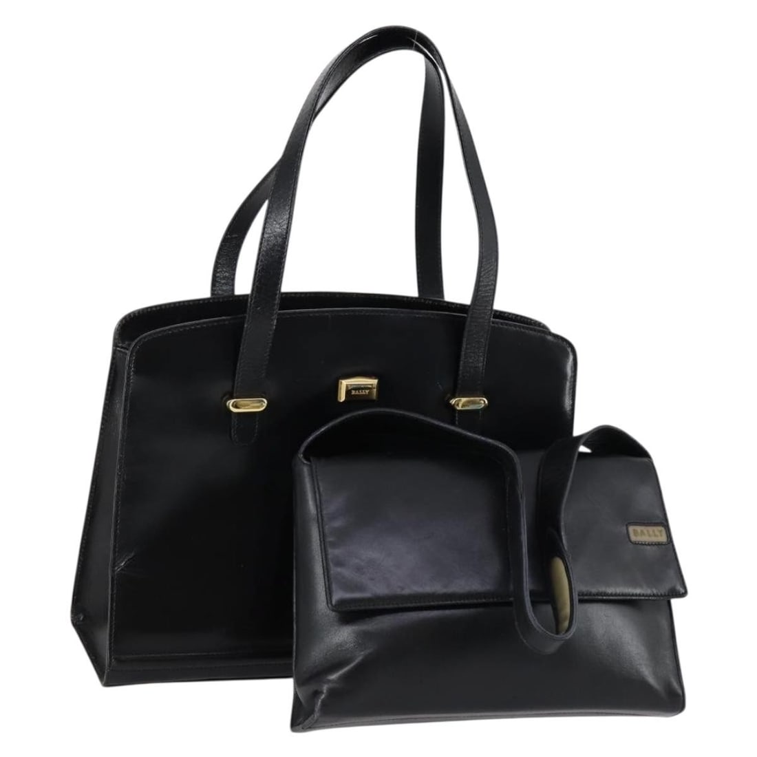 BALLY Leather Hand Bag Set Black Made in Italy Auth bs30961 (1 of 17)