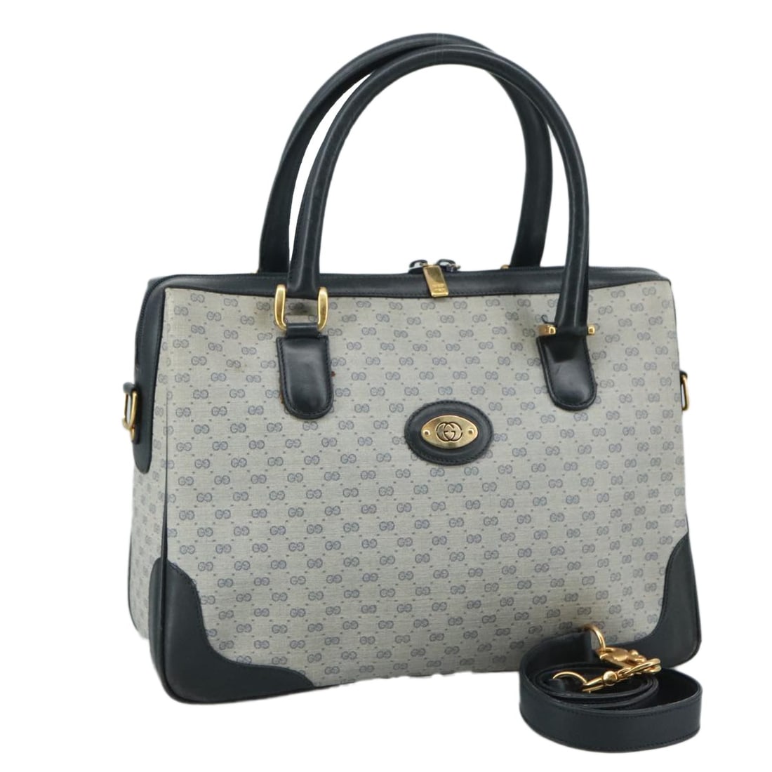 GUCCI Micro GG Supreme Hand Bag PVC Leather Navy Gold 2-Way Auth 002 58 0033: GUCCI Micro GG Supreme Hand Bag PVC Leather Navy Gold 2-Way Auth 002 58 0033 This GUCCI Micro GG Supreme Hand Bag is a stylish accessory crafted from durable PVC leather, featuring a sophisticated nav