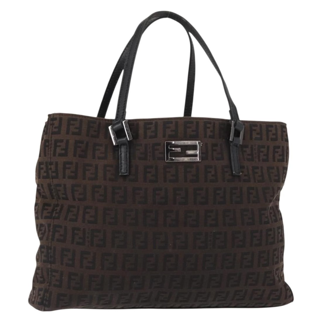 Brown Zucchino Canvas Mamma Baguette Tote by Fendi Italy: Brown Zucchino Canvas Mamma Baguette Tote by Fendi Italy This FENDI Zucchino Canvas Mamma Baguette tote bag features a brown and silver colorway and is crafted from Zucchino canvas. The bag is made in