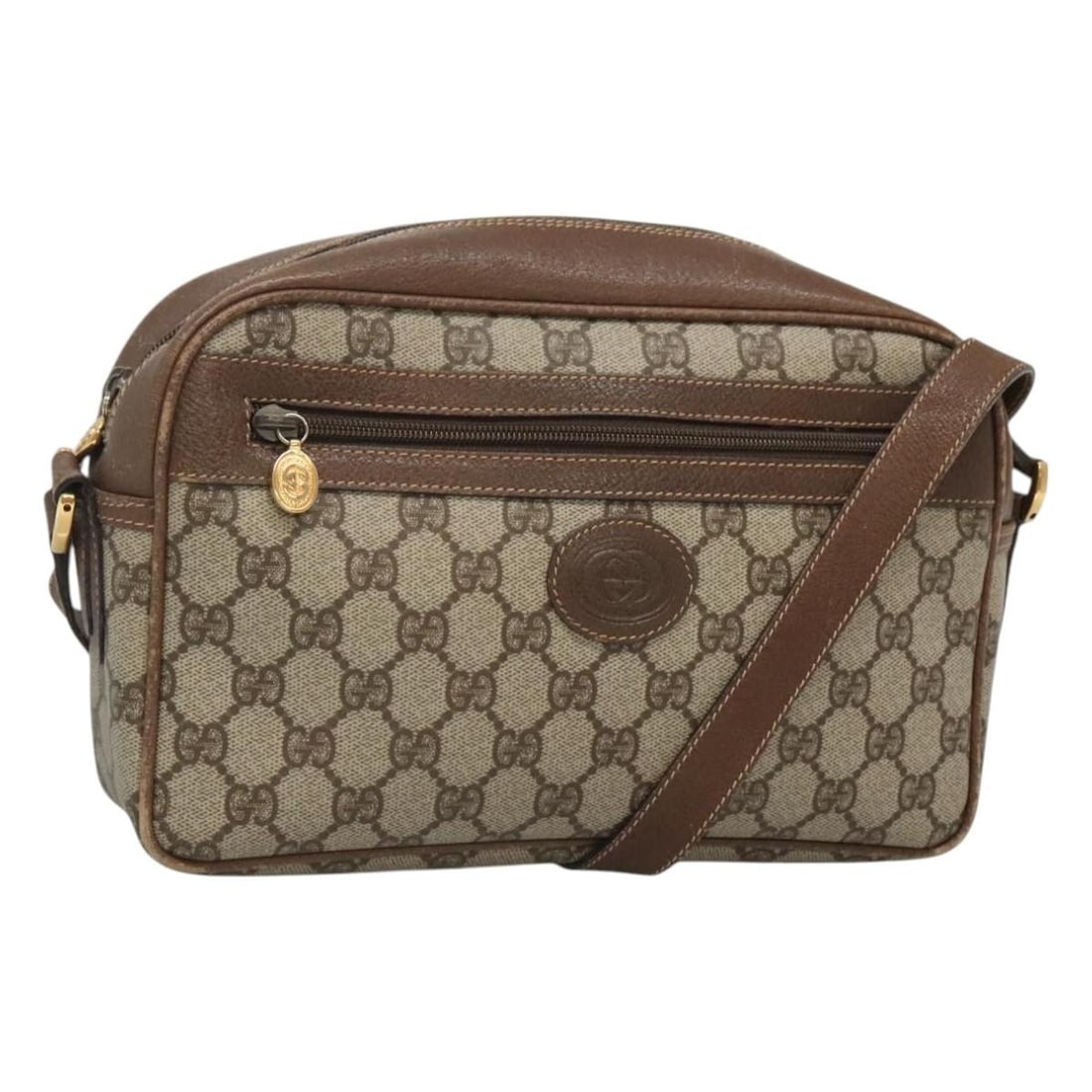 GUCCI GG Supreme Beige Gold Shoulder Bag PVC 001 56 0942 Auth: GUCCI GG Supreme Beige Gold Shoulder Bag PVC 001 56 0942 Auth This GUCCI GG Supreme Shoulder Bag combines elegance and functionality. Crafted from durable PVC leather, it features a stylish beige and