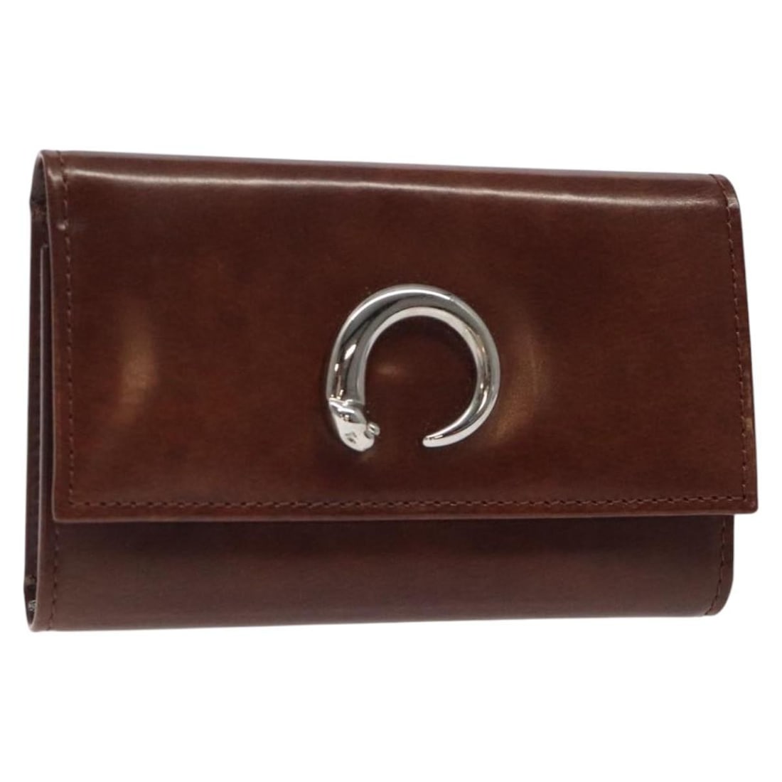 CARTIER Silver Brown Leather Key Case Auth ED EJ (1 of 18)