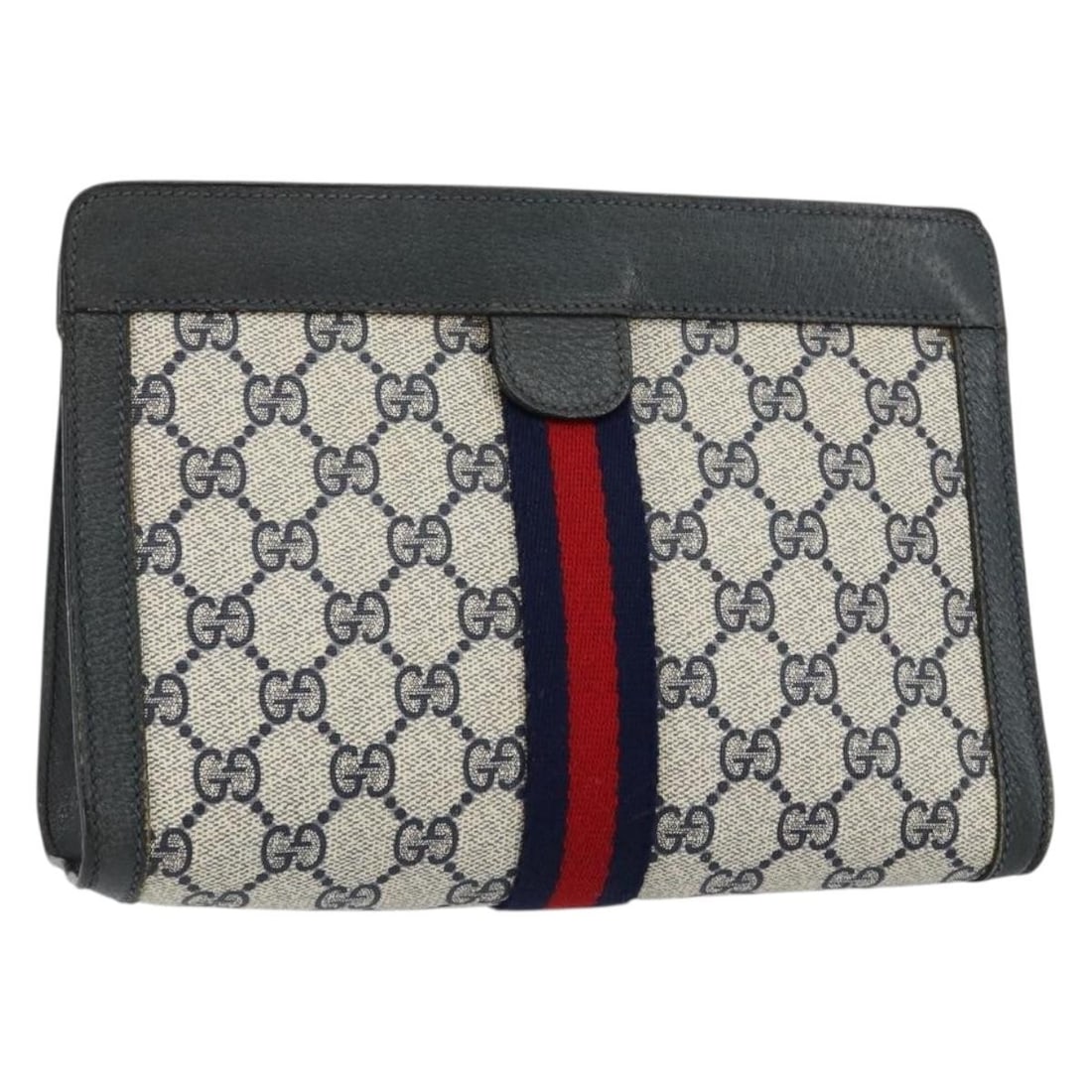GUCCI GG Supreme Sherry Line Clutch Bag PVC Navy Fuchsia 89 01 001 Auth: GUCCI GG Supreme Sherry Line Clutch Bag PVC Navy Fuchsia 89 01 001 Auth This GUCCI GG Supreme Sherry Line Clutch Bag showcases a stylish blend of navy and fuchsia colors, crafted from durable PVC leat