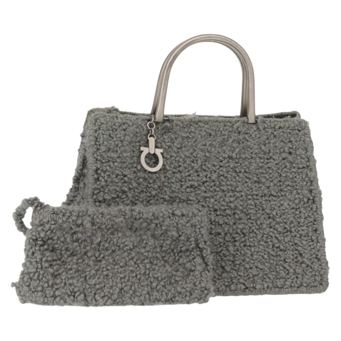 Salvatore Ferragamo Gray Silver Wool Hand Bag Authentic Italy (1 of 18)