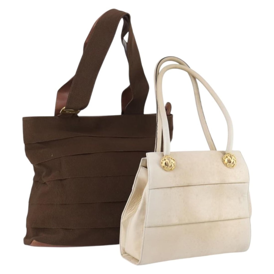 Salvatore Ferragamo Beige Brown Leather Nylon Shoulder Bag Set of 2 Auth (1 of 17)