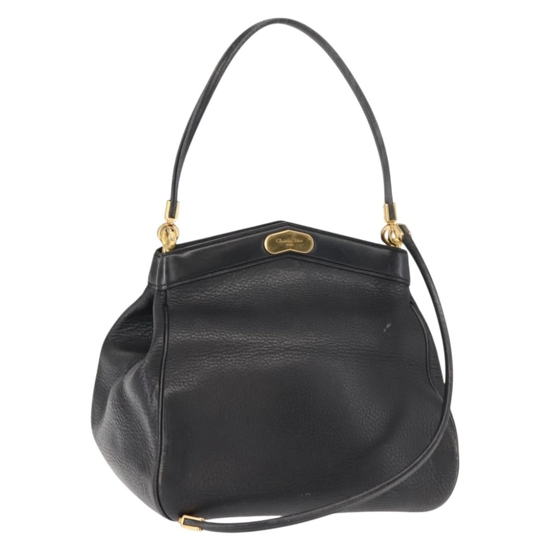 Christian Dior Black Leather Shoulder Bag with Gold Accents Auth: Christian Dior Black Leather Shoulder Bag with Gold Accents Auth This Christian Dior shoulder bag is a chic accessory crafted in luxurious black leather with elegant gold accents. Originating from Fra