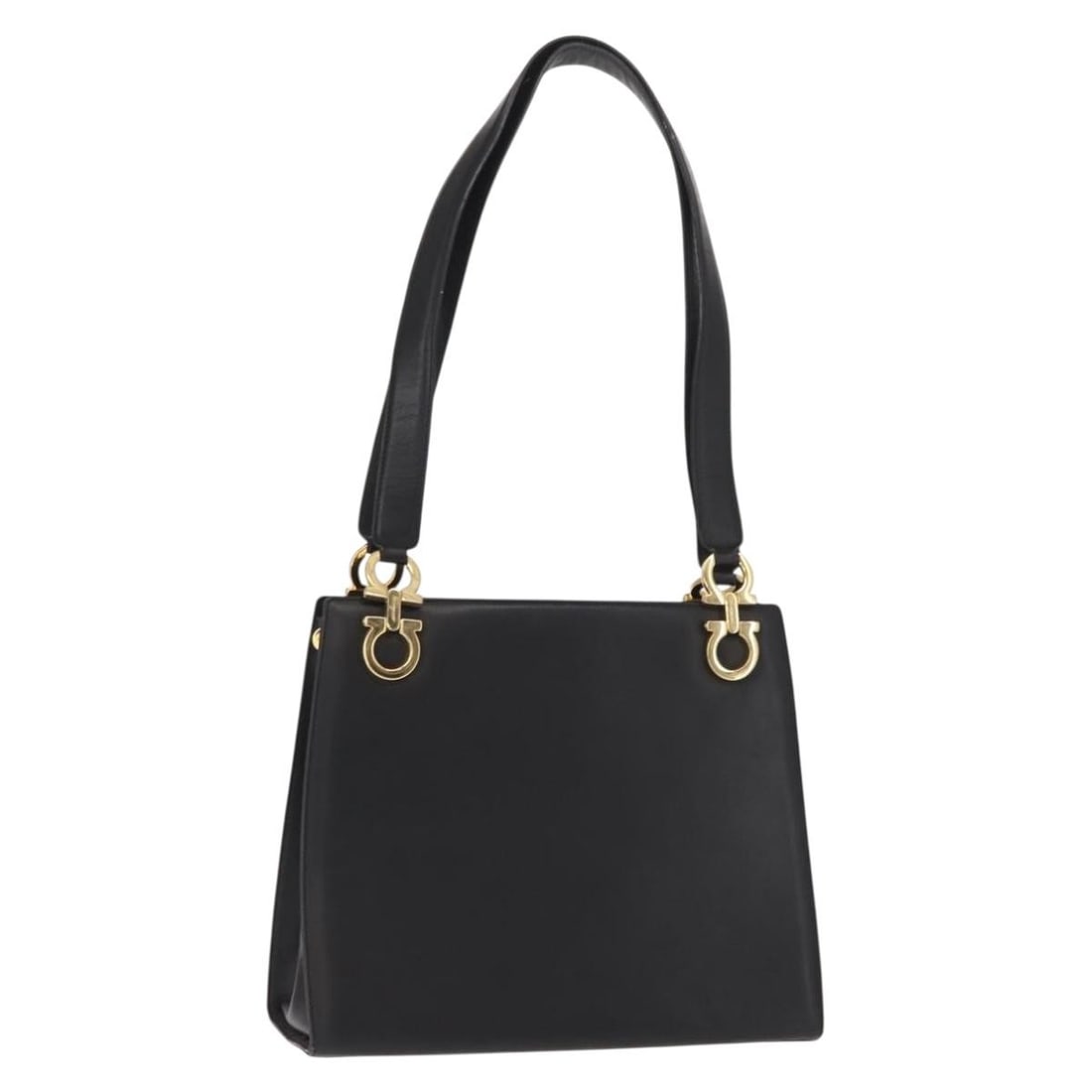 Salvatore Ferragamo Gancini Black Gold Leather Shoulder Bag Authenticated: Salvatore Ferragamo Gancini Black Gold Leather Shoulder Bag Authenticated This Salvatore Ferragamo Gancini Shoulder Bag is a stylish accessory crafted from high-quality leather in a striking black and