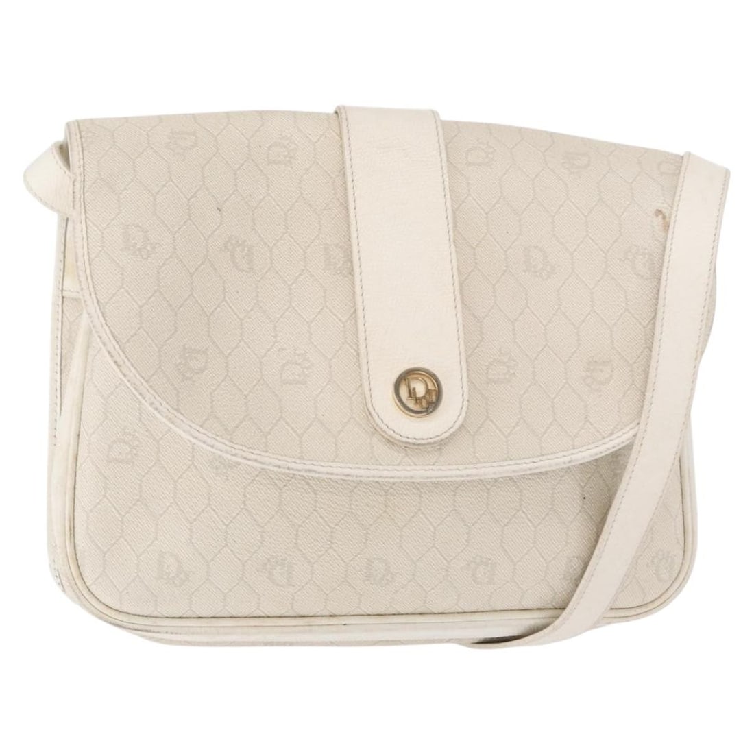 Christian Dior Honeycomb PVC Shoulder Bag Gold White Auth 156247: Christian Dior Honeycomb PVC Shoulder Bag Gold White Auth 156247 This Christian Dior Honeycomb Canvas Shoulder Bag is a stylish accessory that combines PVC leather with a gold and white color palette.