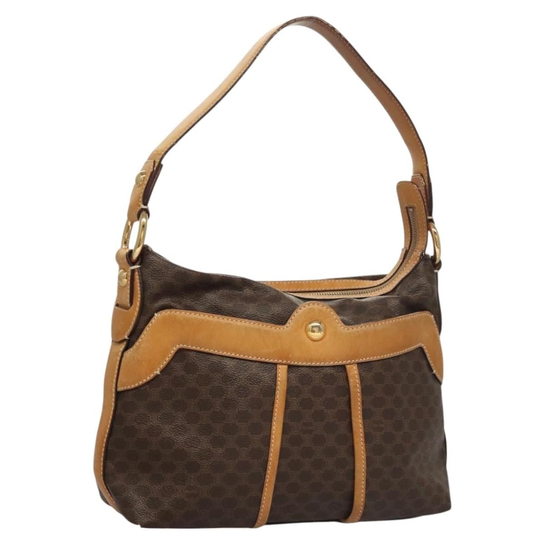 CELINE Macadam Canvas Shoulder Bag PVC Leather Brown Gold Made in Italy (1 of 18)