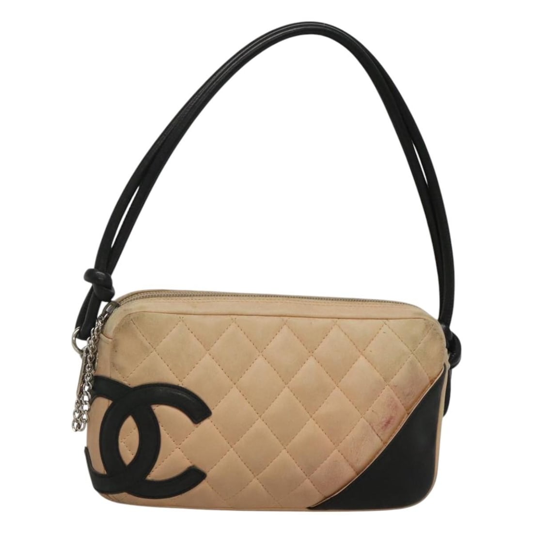 Beige and Black Lambskin Cambon Line Shoulder Bag by Chanel: Beige and Black Lambskin Cambon Line Shoulder Bag by Chanel This CHANEL Cambon Line Matelasse shoulder bag is crafted from beige and black lambskin leather. The bag features a signature CC design and