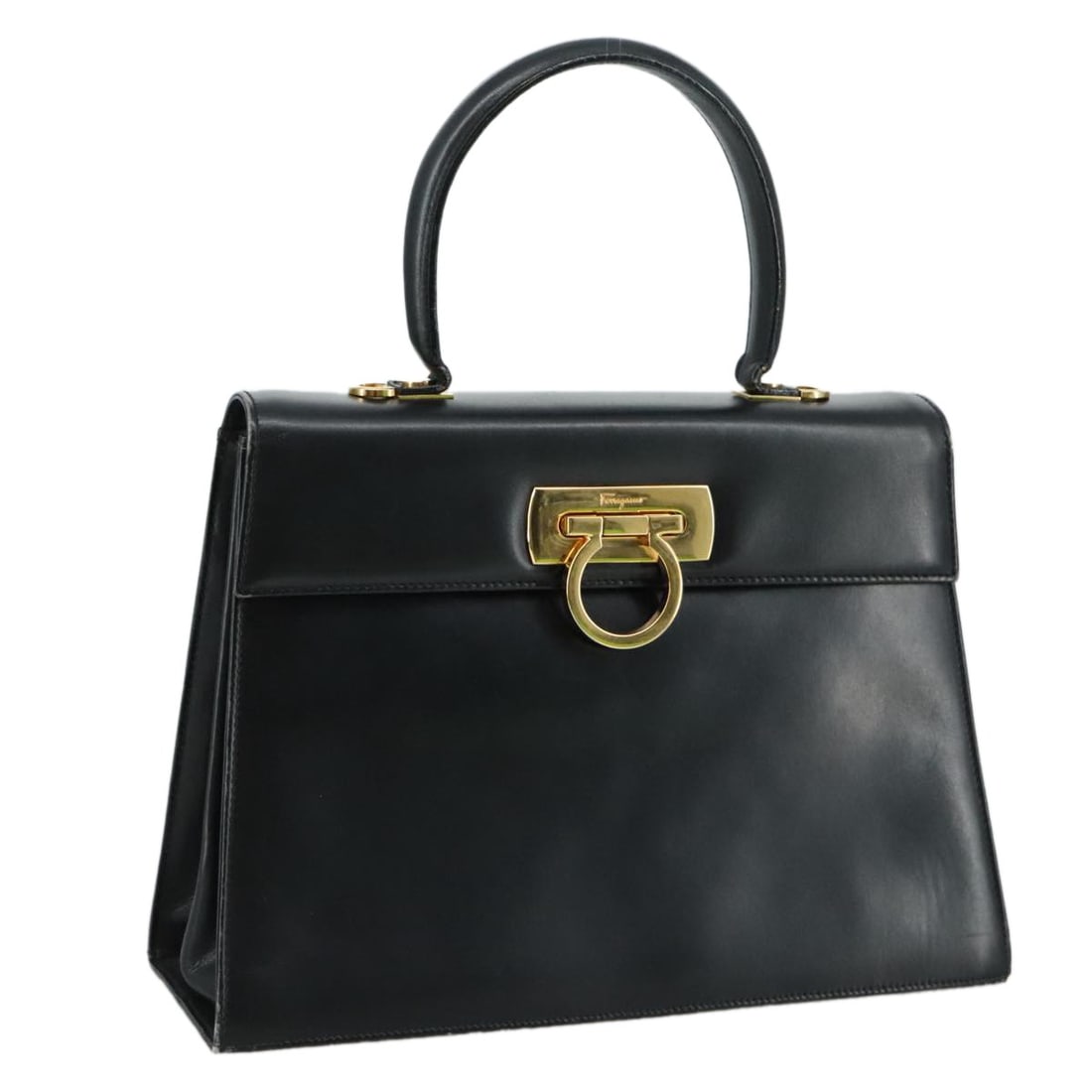 Salvatore Ferragamo Gancini Black Gold Leather Hand Bag Auth Italy (1 of 18)