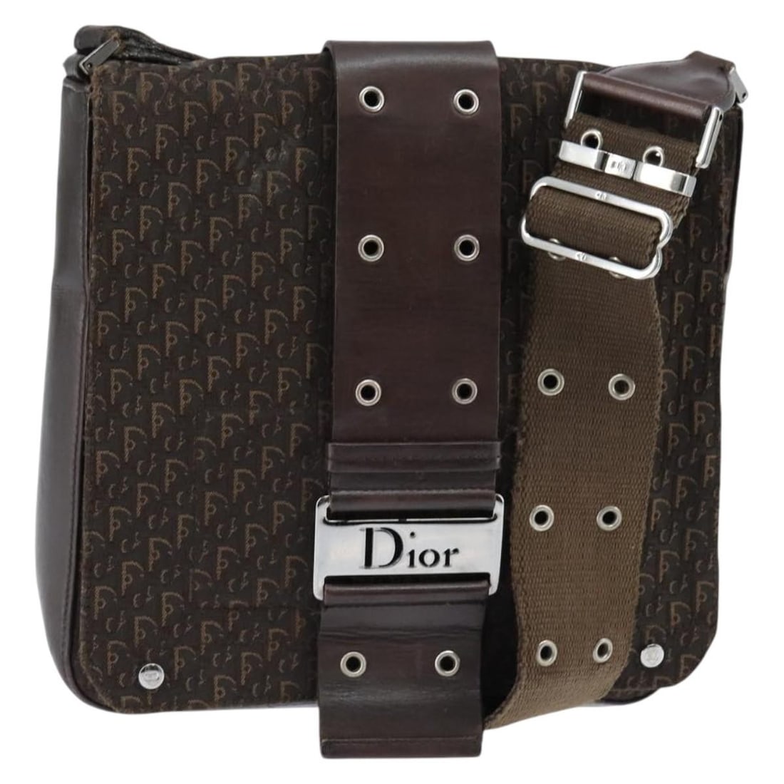 Christian Dior Brown Silver Trotter Canvas Shoulder Bag Italy Auth (1 of 18)