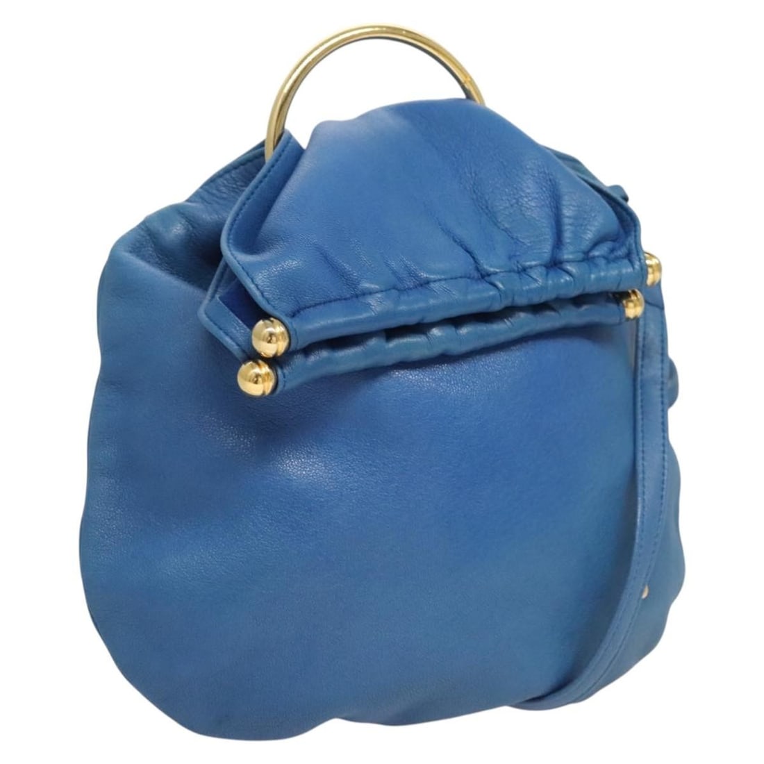 BALLY Blue Leather Shoulder Bag with Gold Accents Authentic (1 of 18)