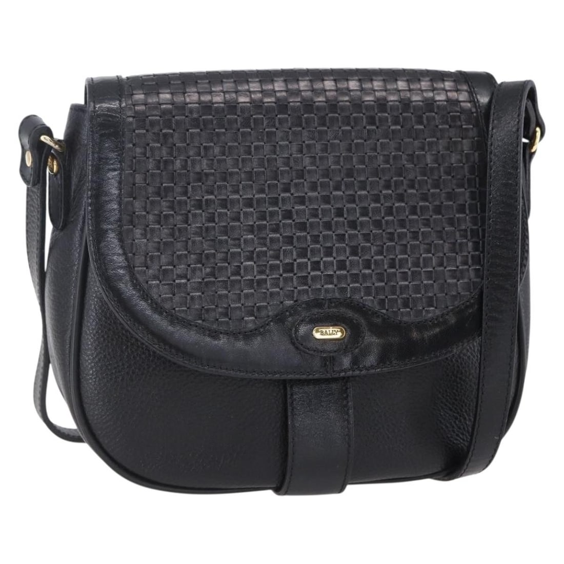 BALLY Black Gold Leather Shoulder Bag Italy Authentic 153489 (1 of 18)