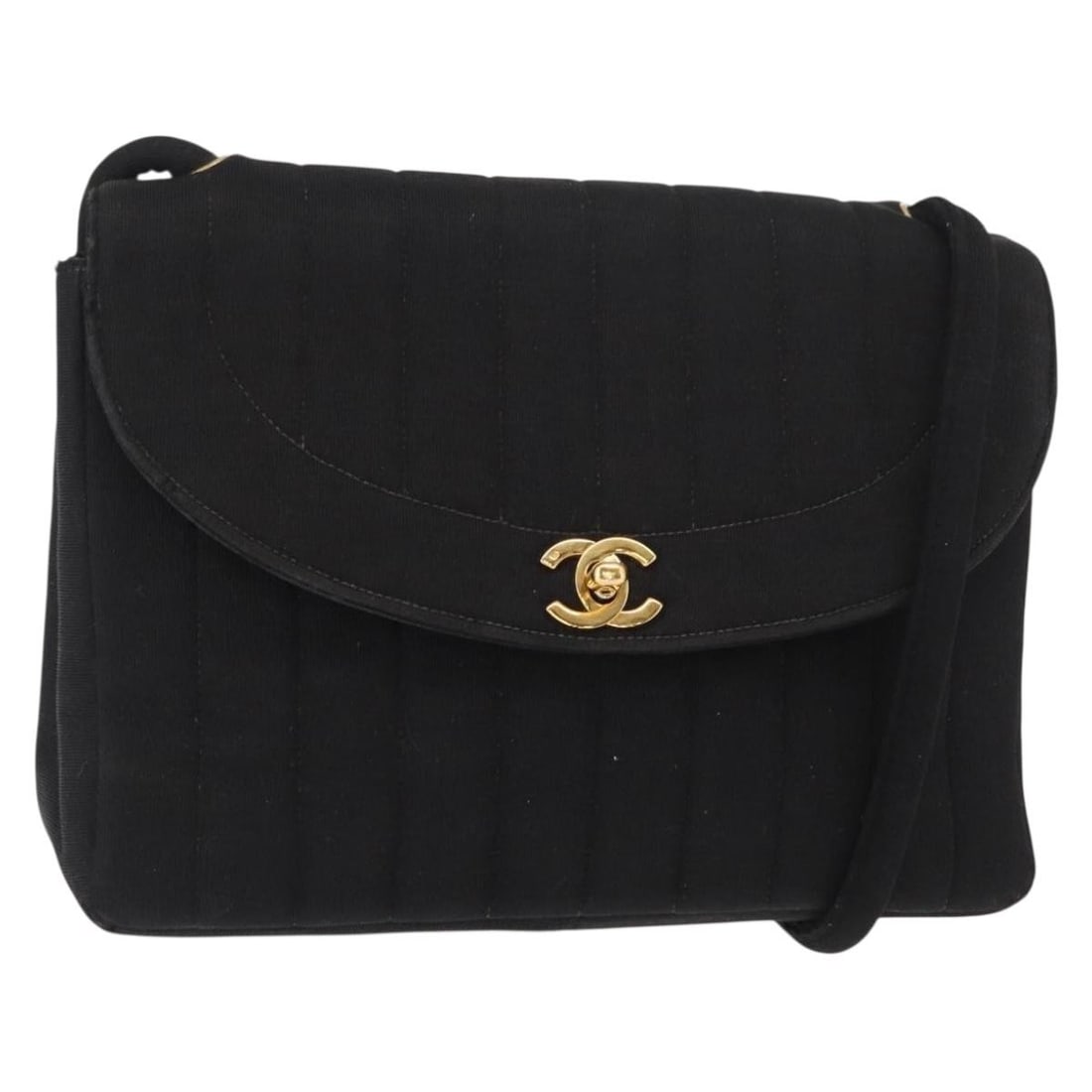 CHANEL Mademoiselle Black Gold Cotton Shoulder Bag Auth (1 of 18)