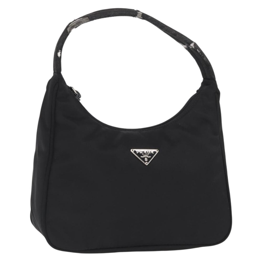 Black Nylon Pouch by Prada Made in Italy: Black Nylon Pouch by Prada Made in Italy This is an authentic PRADA hand pouch crafted from black nylon. The pouch features a compact design with a zippered closure and an exterior handle. It is heavi