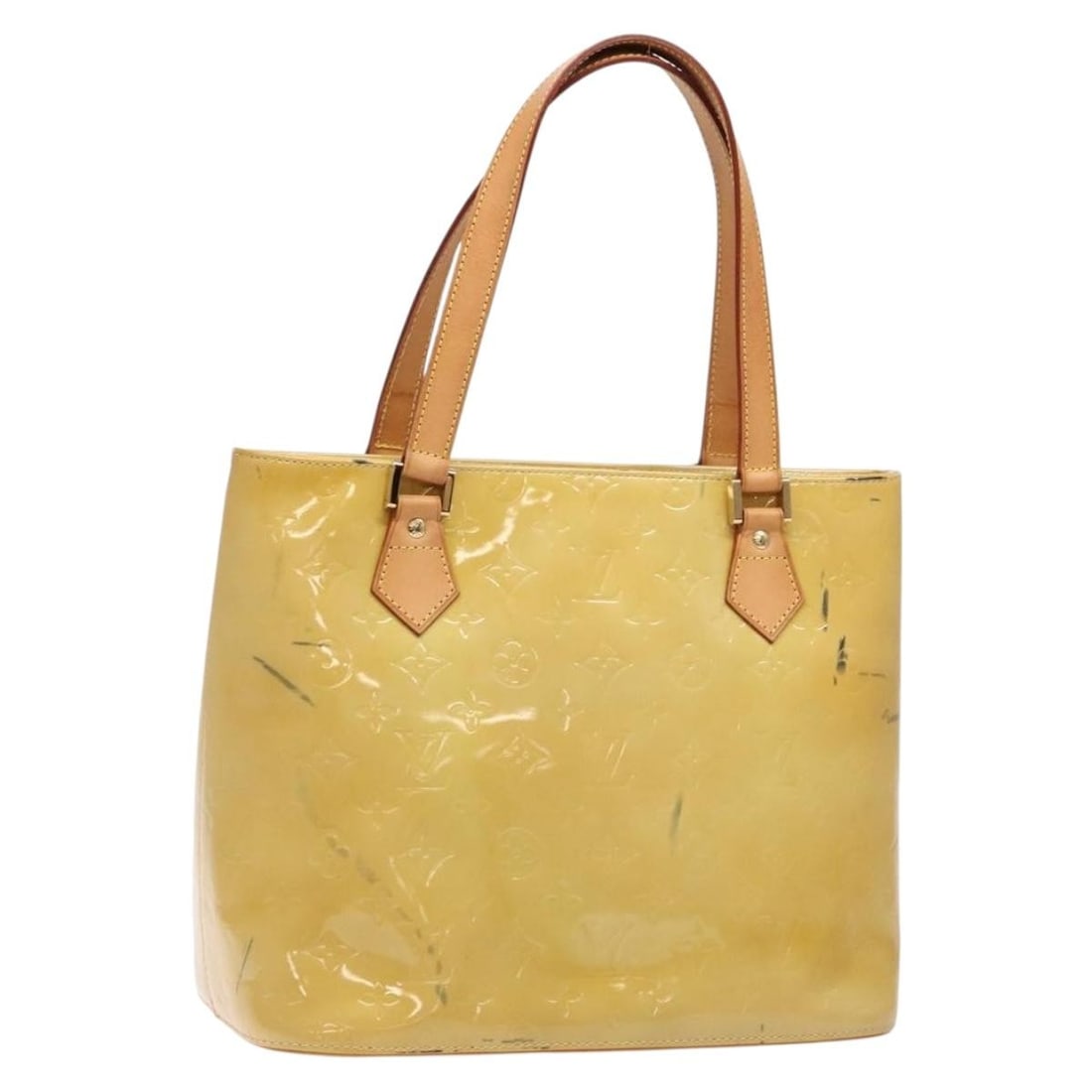 LOUIS VUITTON Monogram Vernis Houston Hand Bag Beige Patent Leather M91004: LOUIS VUITTON Monogram Vernis Houston Hand Bag Beige Patent Leather M91004 This LOUIS VUITTON Monogram Vernis Houston Hand Bag is a stylish accessory crafted from luxurious patent leather in a sophist