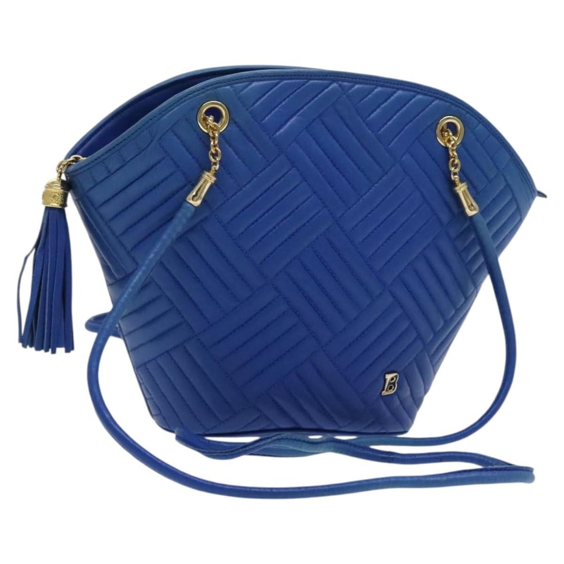 BALLY Leather Shoulder Bag Blue Gold Made in Italy: BALLY Leather Shoulder Bag Blue Gold Made in Italy This exquisite BALLY shoulder bag features a rich blue leather exterior complemented by gold accents. Designed for both style and functionality, it m