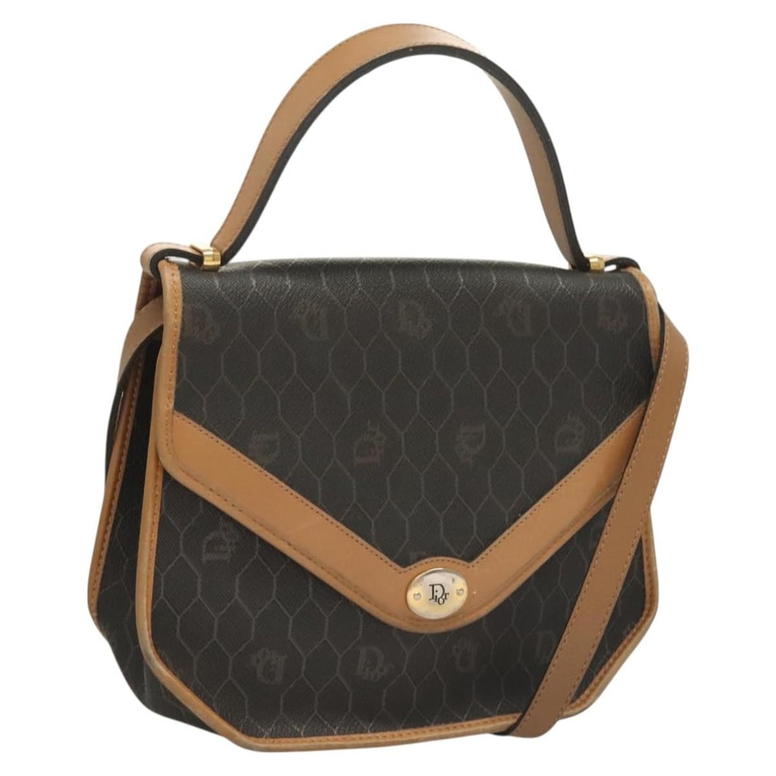 Christian Dior Honeycomb Canvas Hand Bag Black Gold PVC Auth 2-Way: Christian Dior Honeycomb Canvas Hand Bag Black Gold PVC Auth 2-Way This Christian Dior Honeycomb Canvas Hand Bag is a sophisticated accessory that combines style and functionality. Made from durable P
