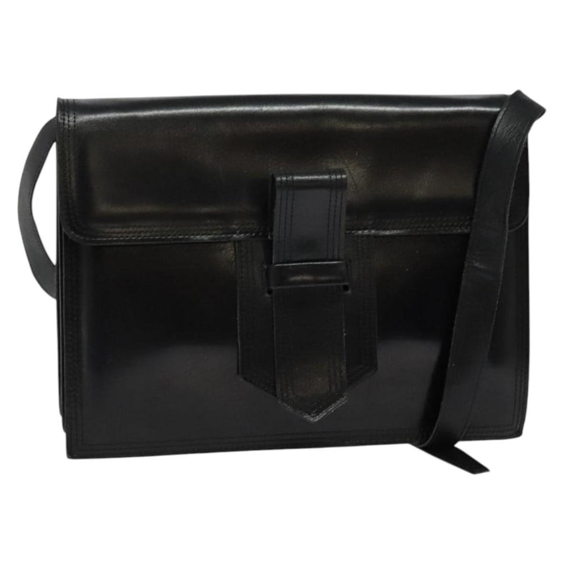 SAINT LAURENT Black Leather Shoulder Bag with Gold Accents: SAINT LAURENT Black Leather Shoulder Bag with Gold Accents This stylish shoulder bag by SAINT LAURENT is crafted from high-quality leather in a sophisticated black and gold color scheme. With approxim