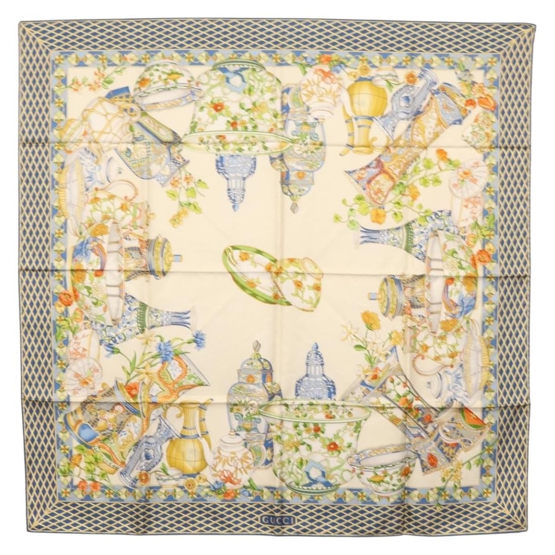 Blue Silk Scarf by Gucci 35.4 Inch Square Made in Italy (1 of 13)