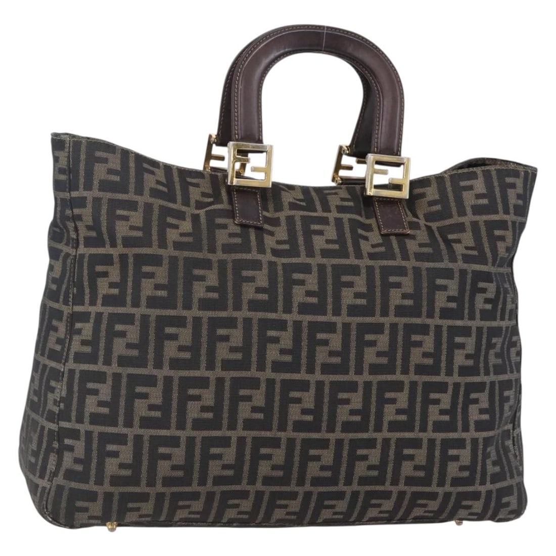 Fendi Zucca Canvas Black Brown Italian Handbag: Fendi Zucca Canvas Black Brown Italian Handbag This FENDI hand bag features the iconic Zucca canvas in black and brown. Crafted in Italy, the bag is designed with a spacious interior and a practical h