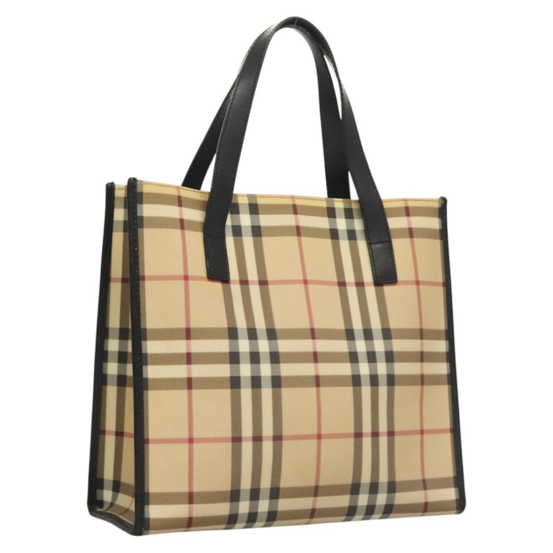 Burberry Nova Check PVC Hand Bag Beige Silver Black Italy Auth BD1739: Burberry Nova Check PVC Hand Bag Beige Silver Black Italy Auth BD1739 This BURBERRY Nova Check Hand Bag is a stylish accessory that embodies luxury and practicality. Crafted from durable PVC leather,