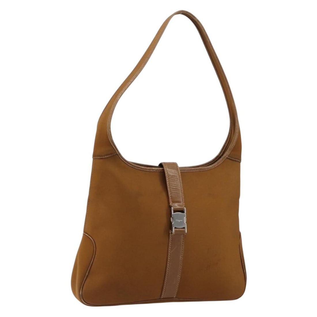 Salvatore Ferragamo Brown Silver Nylon Shoulder Bag Italy Auth: Salvatore Ferragamo Brown Silver Nylon Shoulder Bag Italy Auth This Salvatore Ferragamo shoulder bag showcases a sophisticated blend of practicality and luxury. Crafted in Italy from durable nylon, it