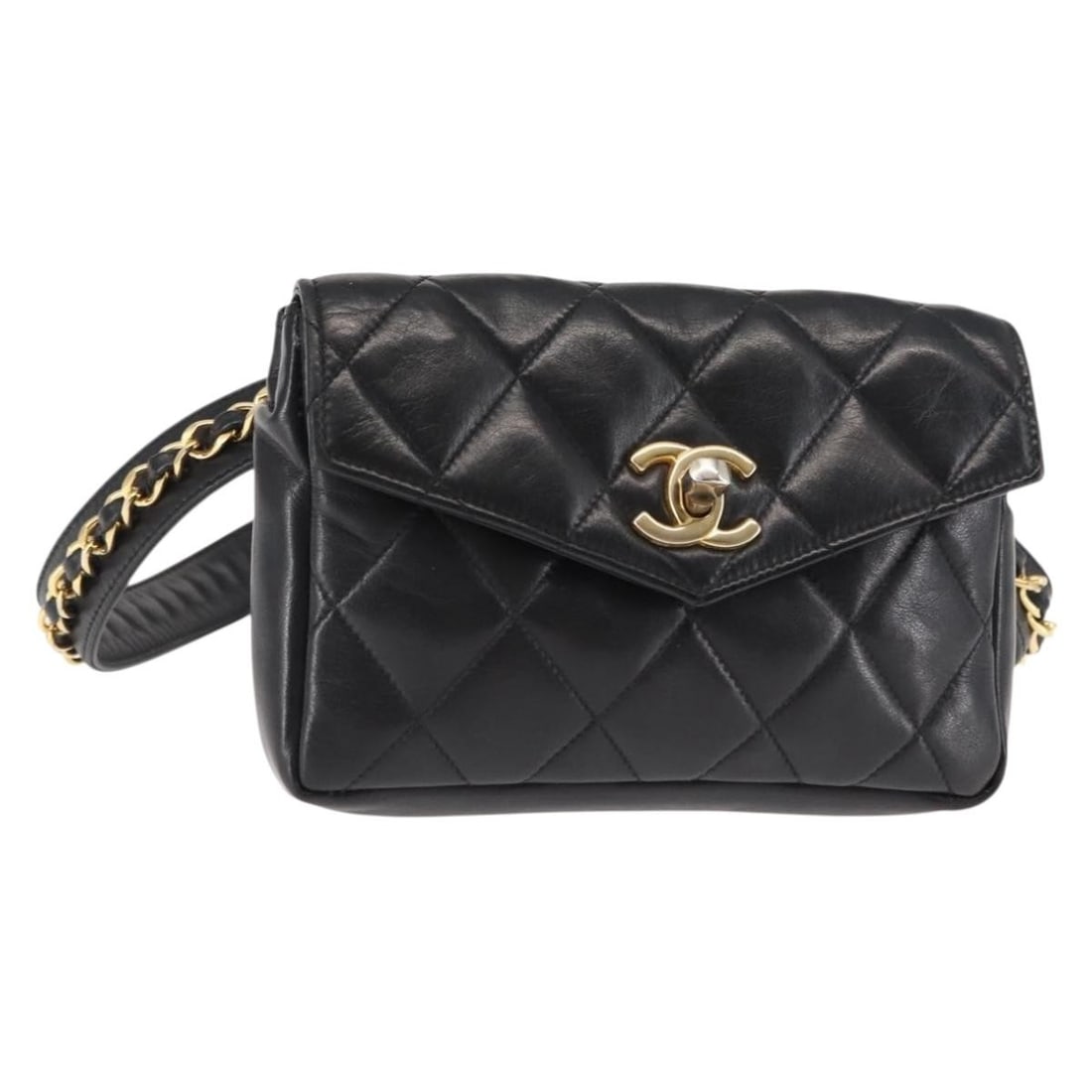 CHANEL Matelasse Waist Bag Black Gold Lambskin Italy Auth BS29844 (1 of 18)