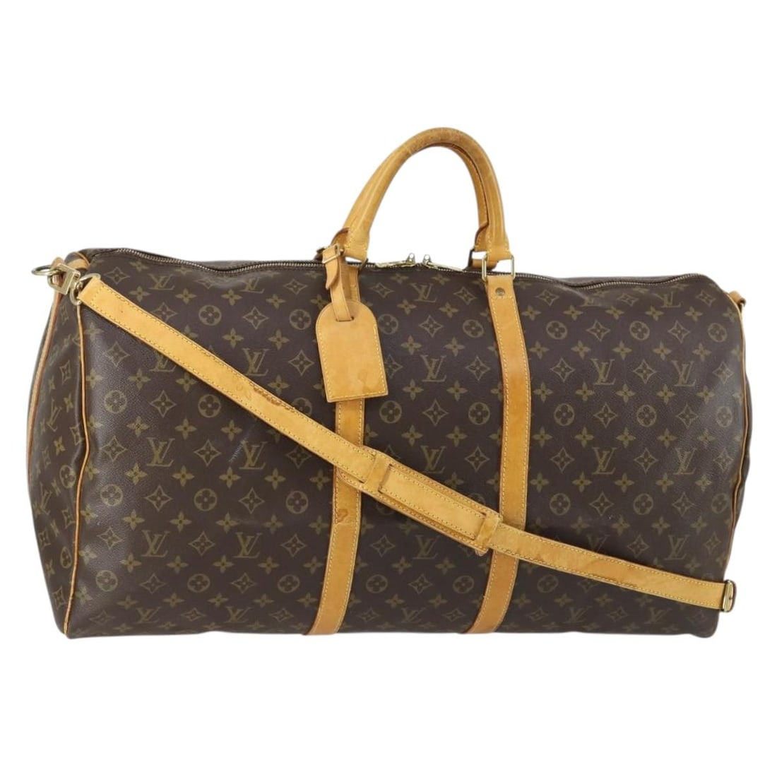 Keepall Bandouliere 60 Monogram Boston Handbag by Louis Vuitton: Keepall Bandouliere 60 Monogram Boston Handbag by Louis Vuitton This pre-owned Louis Vuitton Monogram Keepall Bandouliere 60 Boston Bag is a well-loved handbag for women. It exhibits significant signs