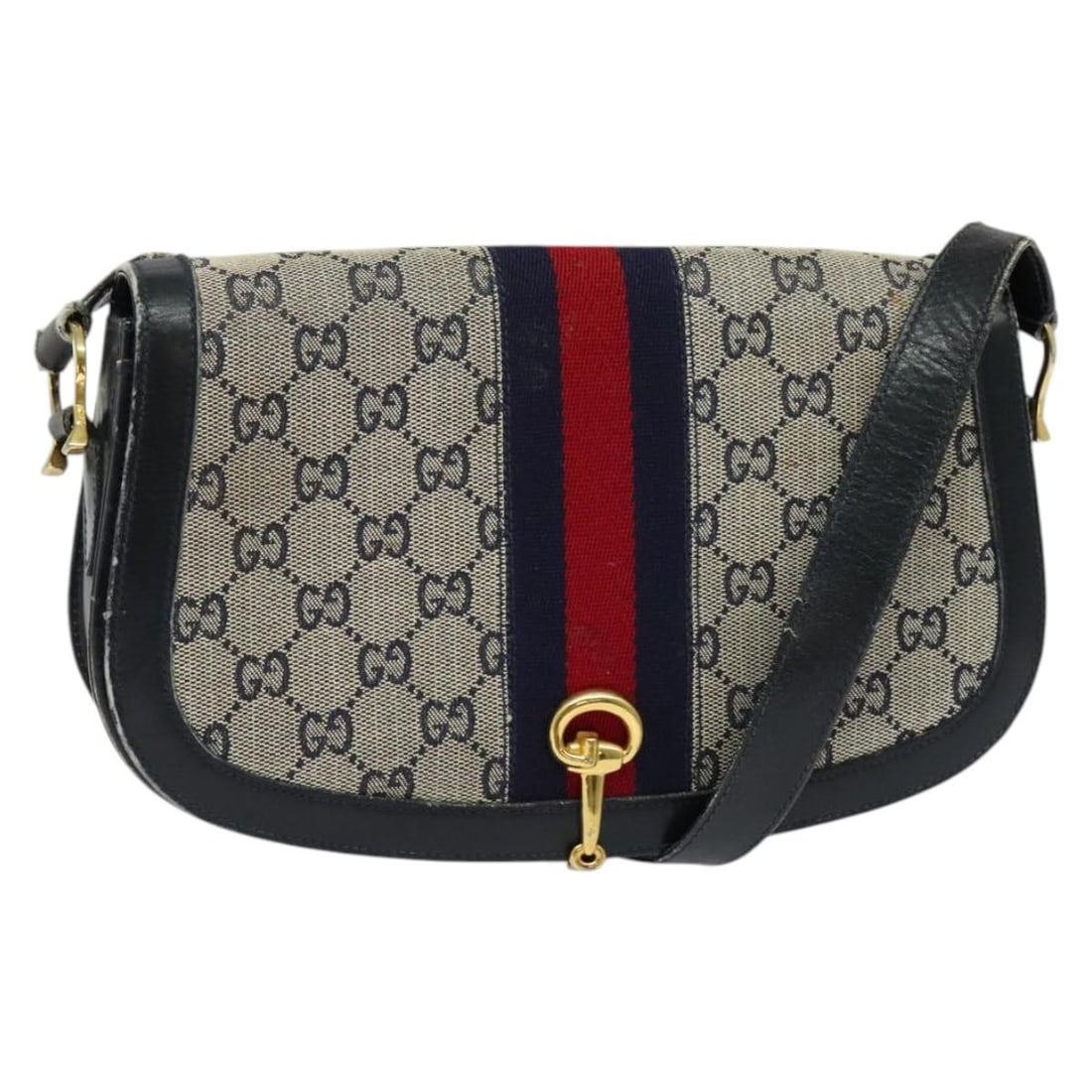 GUCCI GG Canvas Sherry Line Shoulder Bag Navy Gold Red Made in Italy (1 of 18)
