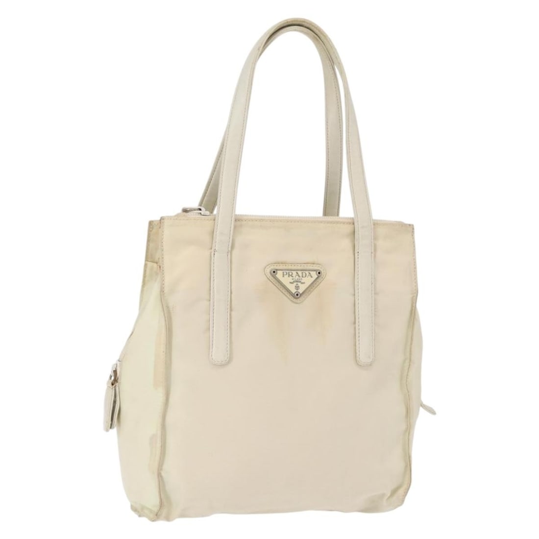 PRADA White Silver Nylon Hand Bag Made in Italy Auth BS30724 (1 of 18)