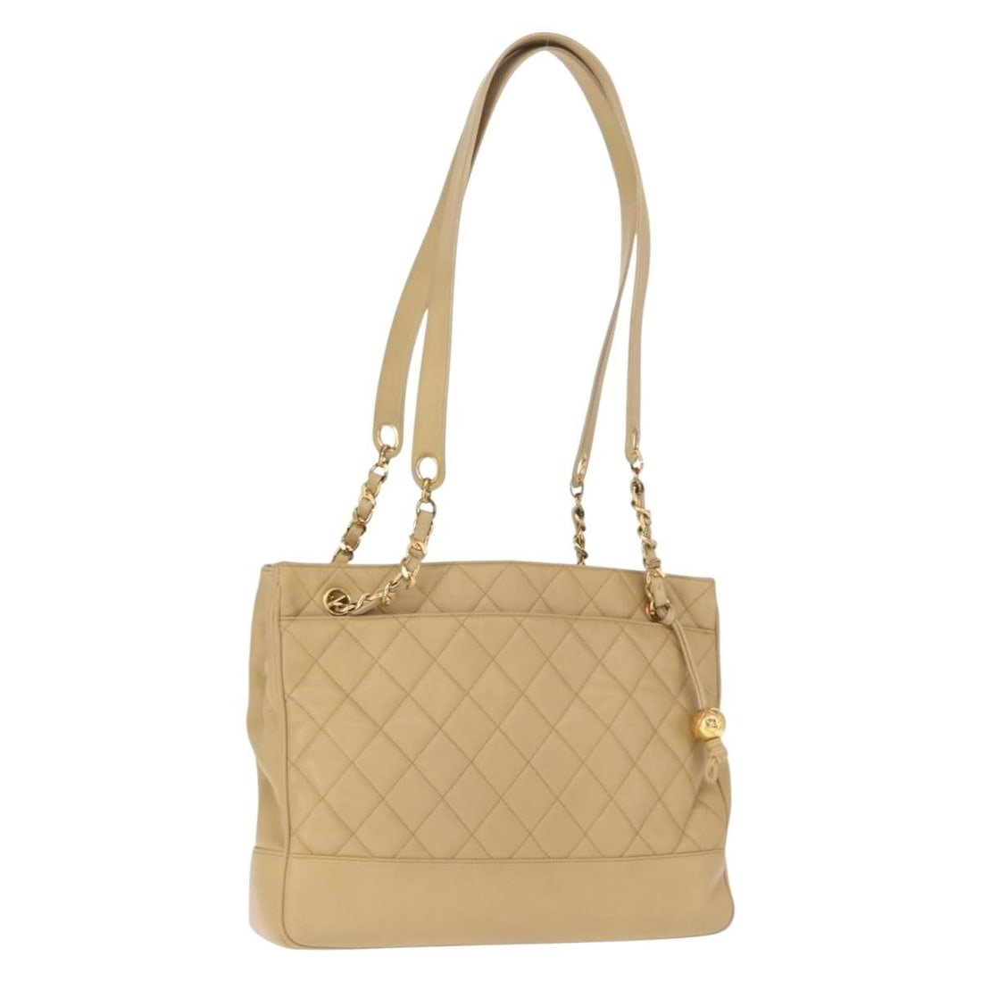 Beige Lambskin Matelasse Tote by Chanel with Gold Chain and CC (1 of 18)