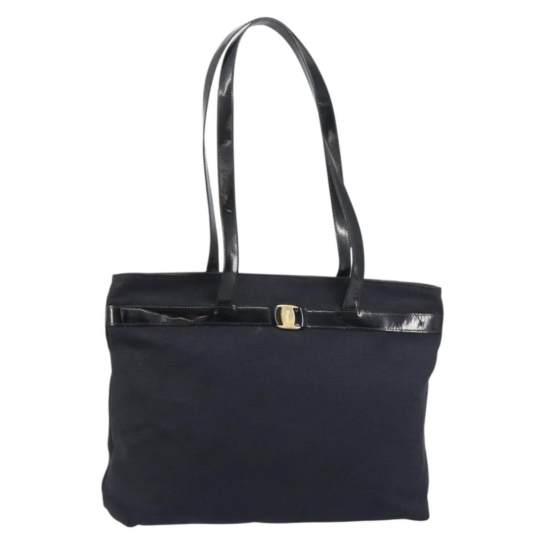 Salvatore Ferragamo Vala Tote Bag Black Gold Canvas Italy Auth BA8689 (1 of 18)