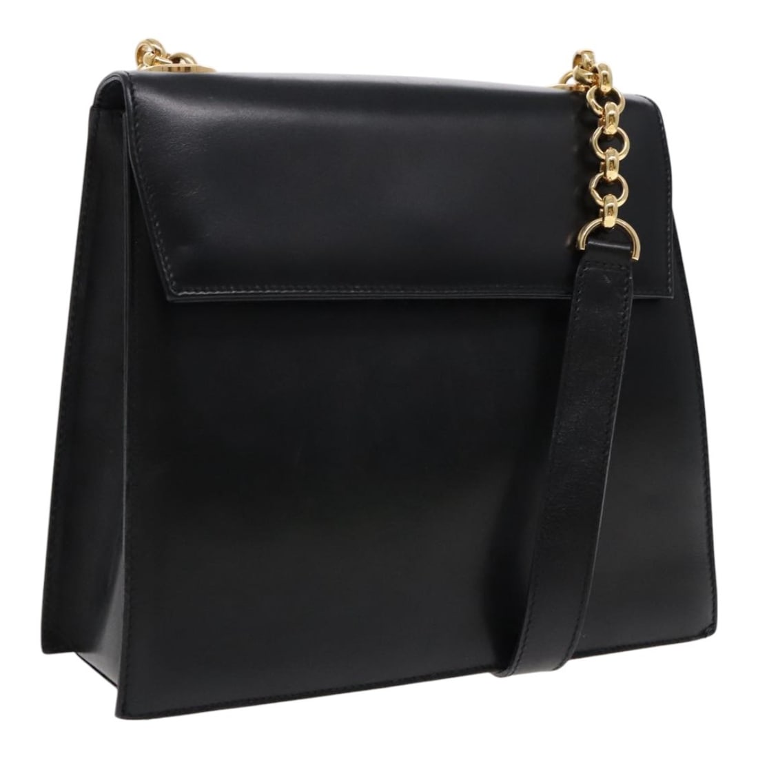 Salvatore Ferragamo Black Leather Chain Shoulder Bag Auth Italy (1 of 18)
