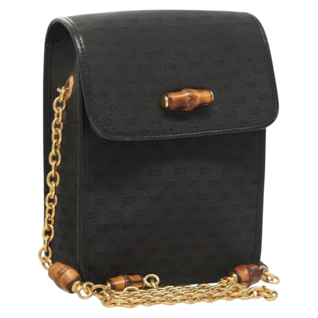 GUCCI Black Gold Micro GG Canvas Bamboo Shoulder Bag PVC Italy: GUCCI Black Gold Micro GG Canvas Bamboo Shoulder Bag PVC Italy This authentic GUCCI Micro GG Canvas Bamboo Shoulder Bag is a stylish accessory crafted from durable PVC leather with a striking black an