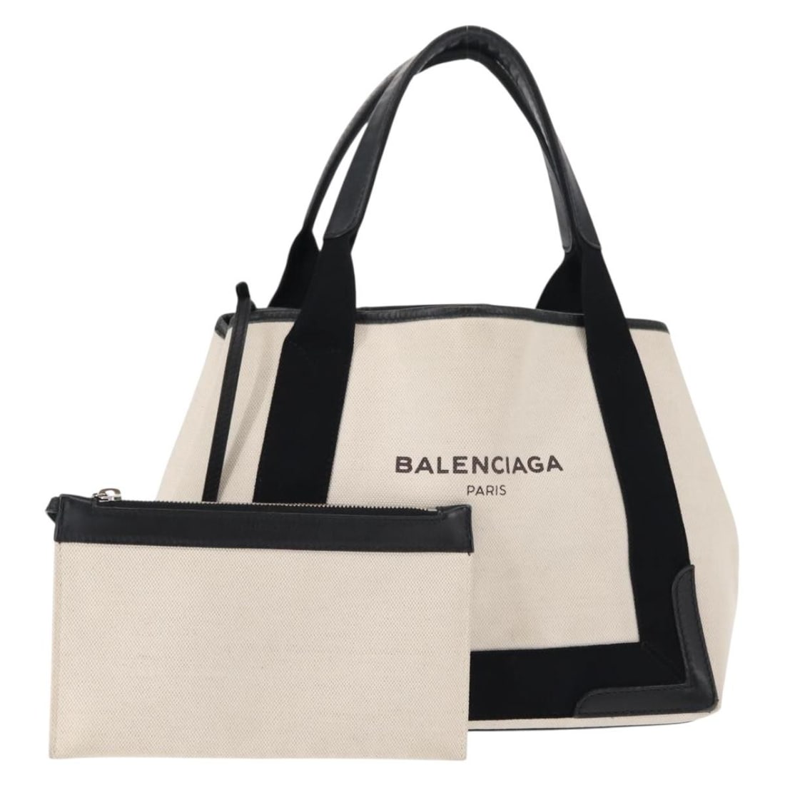 BALENCIAGA Navy Kabas S Hand Bag Canvas Black White 339933 Authentic: BALENCIAGA Navy Kabas S Hand Bag Canvas Black White 339933 Authentic This BALENCIAGA Navy Kabas S Hand Bag is a stylish accessory made from durable canvas in a classic black and white color scheme. De