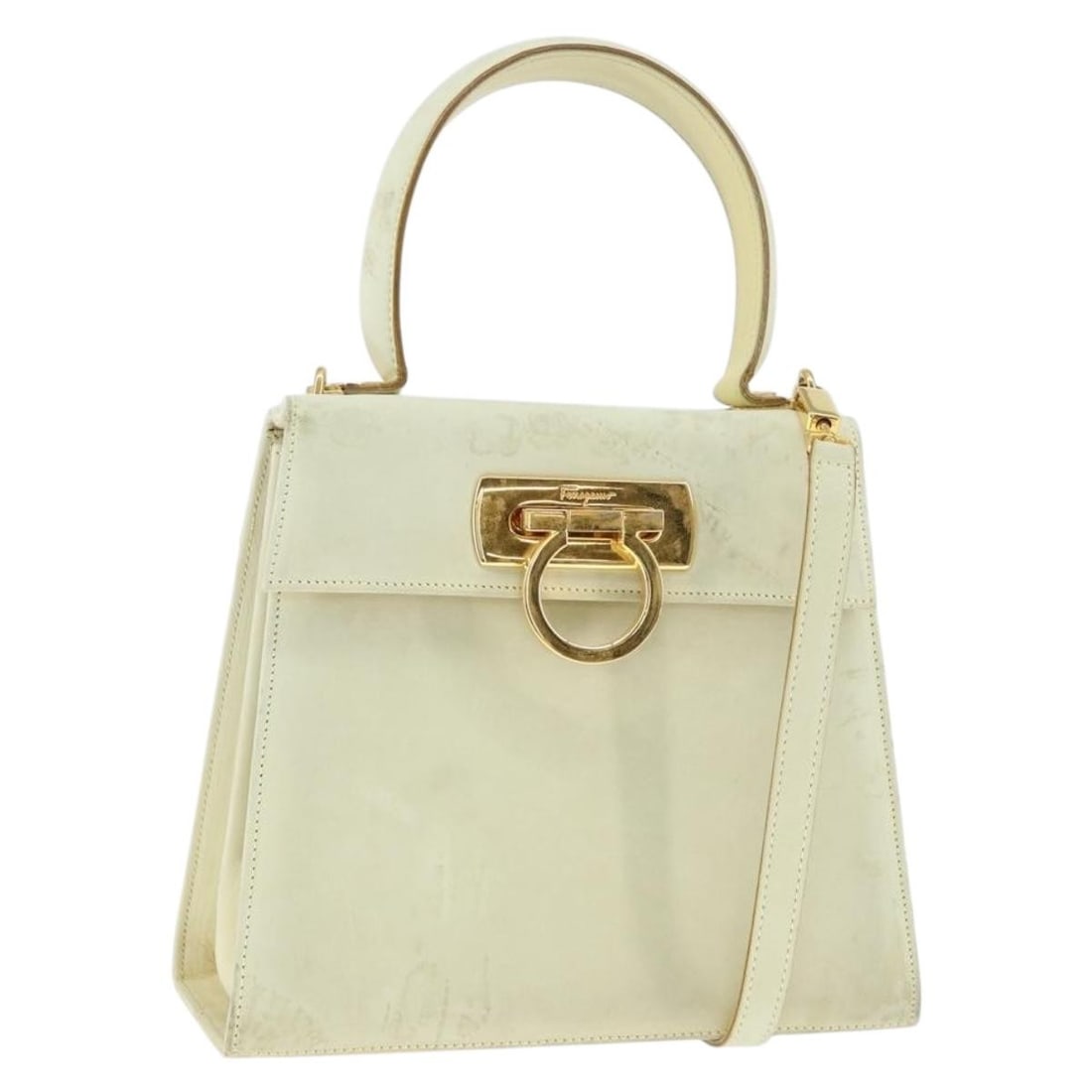 Salvatore Ferragamo Gancini 2-Way Hand Bag Suede Ivory Gold Auth (1 of 18)