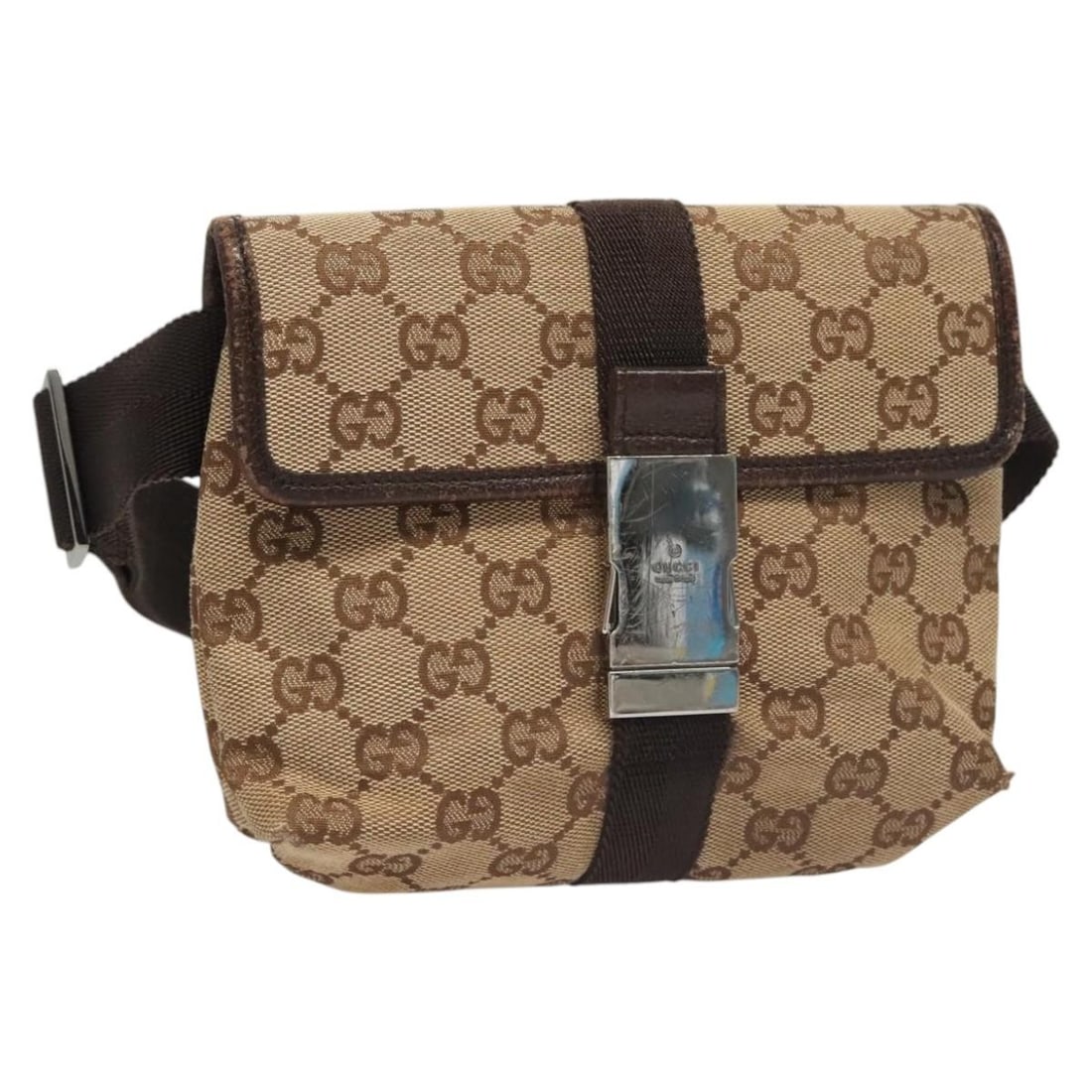 GUCCI GG Canvas Waist Bag Beige Silver 131236 Authentic Italy: GUCCI GG Canvas Waist Bag Beige Silver 131236 Authentic Italy This authentic GUCCI GG Canvas Waist Bag combines functionality with a stylish design. Crafted from durable GG Canvas, it features a chic