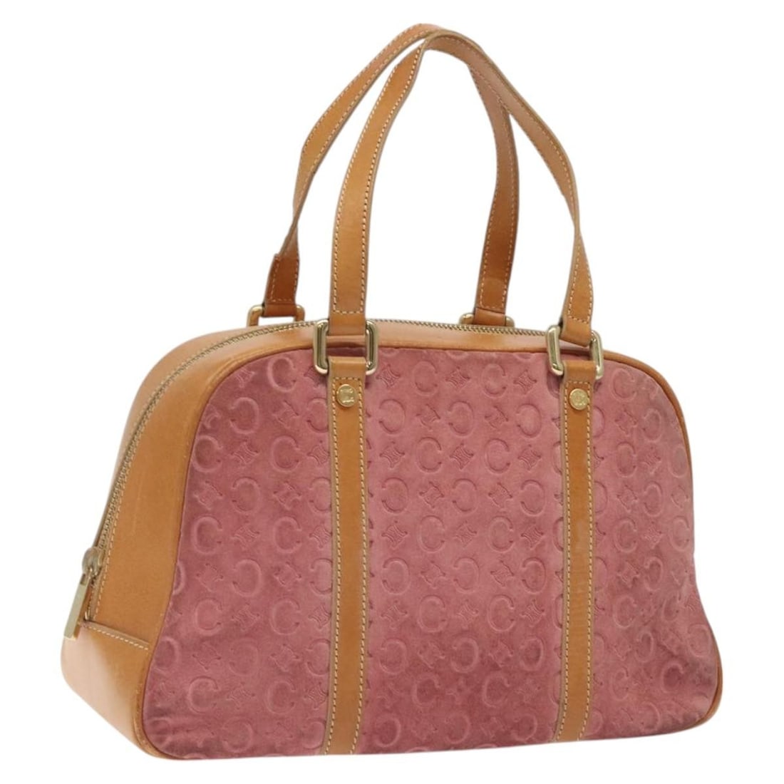 CELINE C Macadam Suede Hand Bag Pink Gold Italy Auth BA1225 (1 of 18)