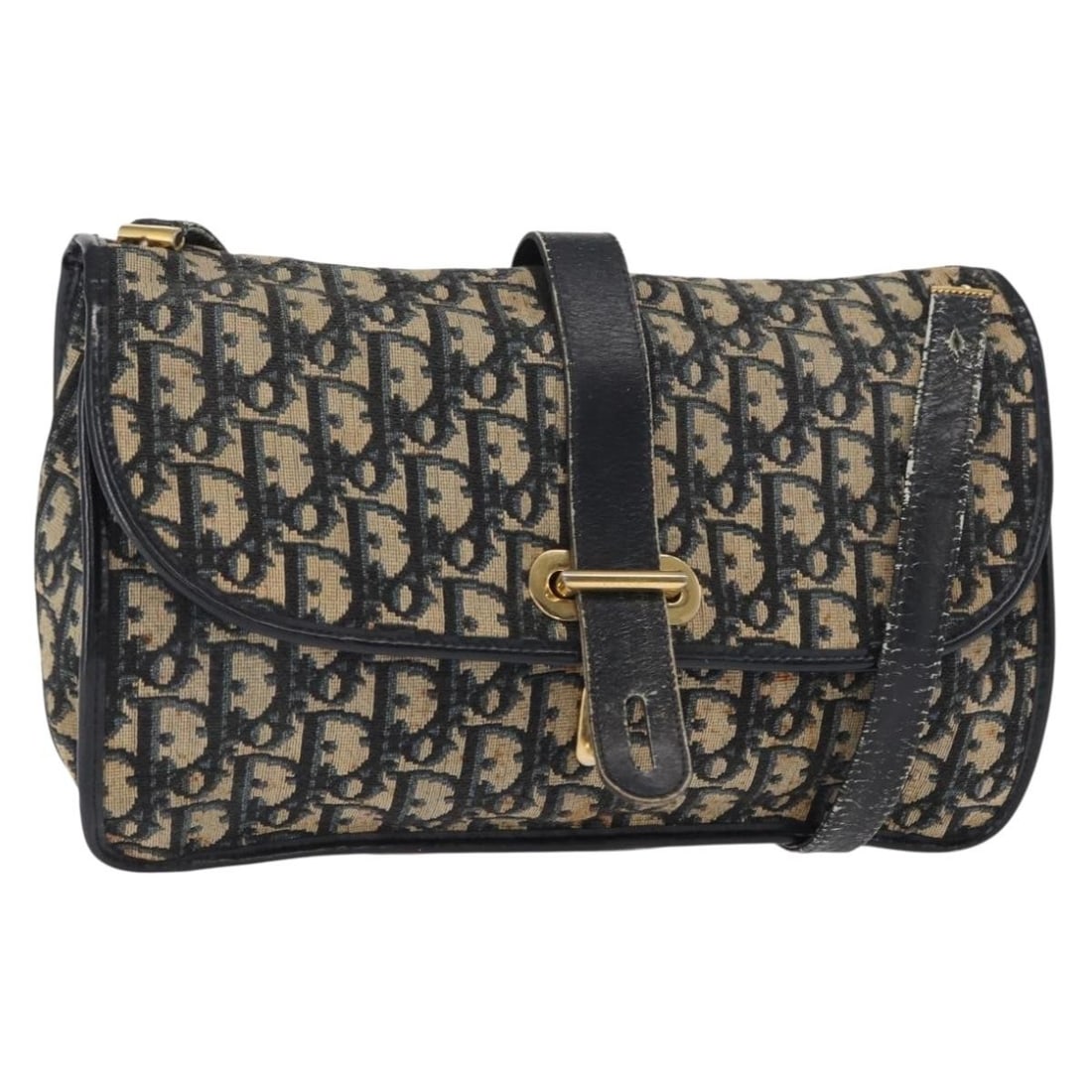 Navy Gold Trotter Canvas Christian Dior Shoulder Bag from France: Navy Gold Trotter Canvas Christian Dior Shoulder Bag from France This Christian Dior Trotter Canvas shoulder bag features a navy and gold color scheme, crafted from signature Trotter canvas. The bag i