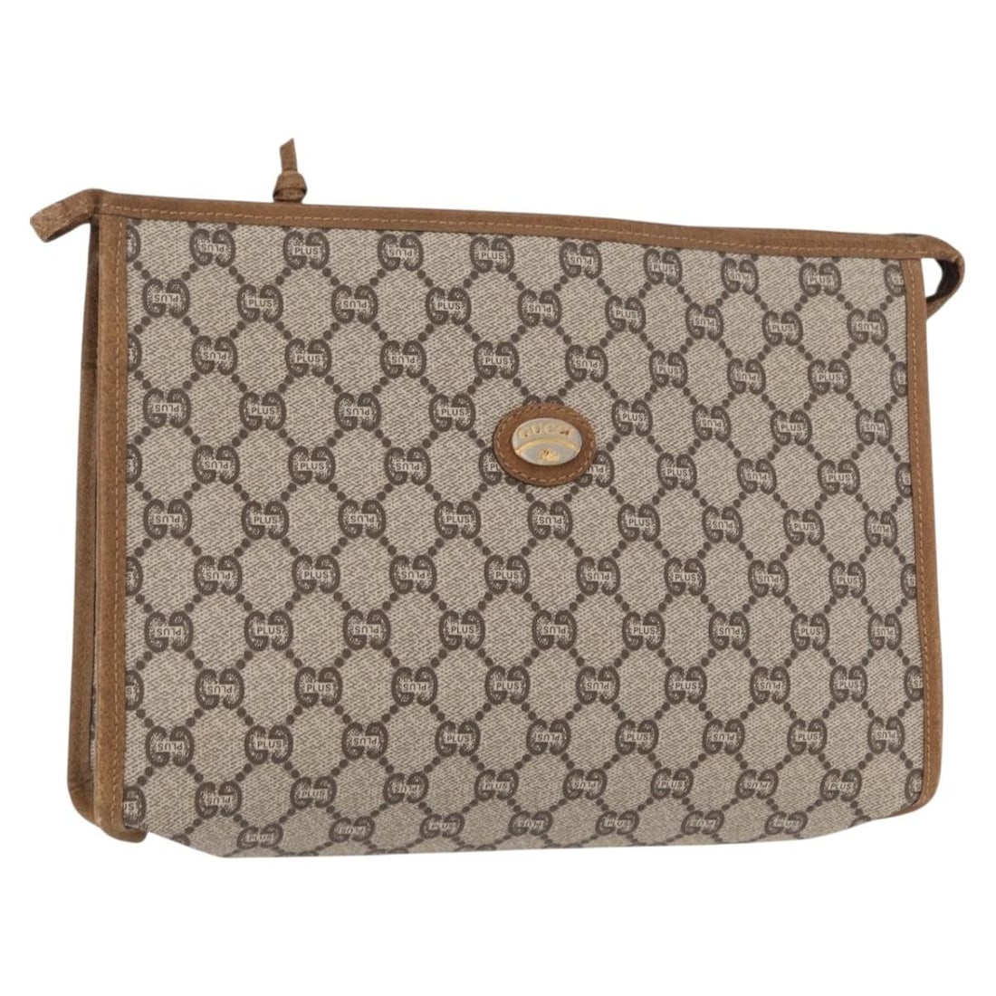 GUCCI GG Plus Supreme Clutch Bag Beige Gold PVC Italy Auth (1 of 18)