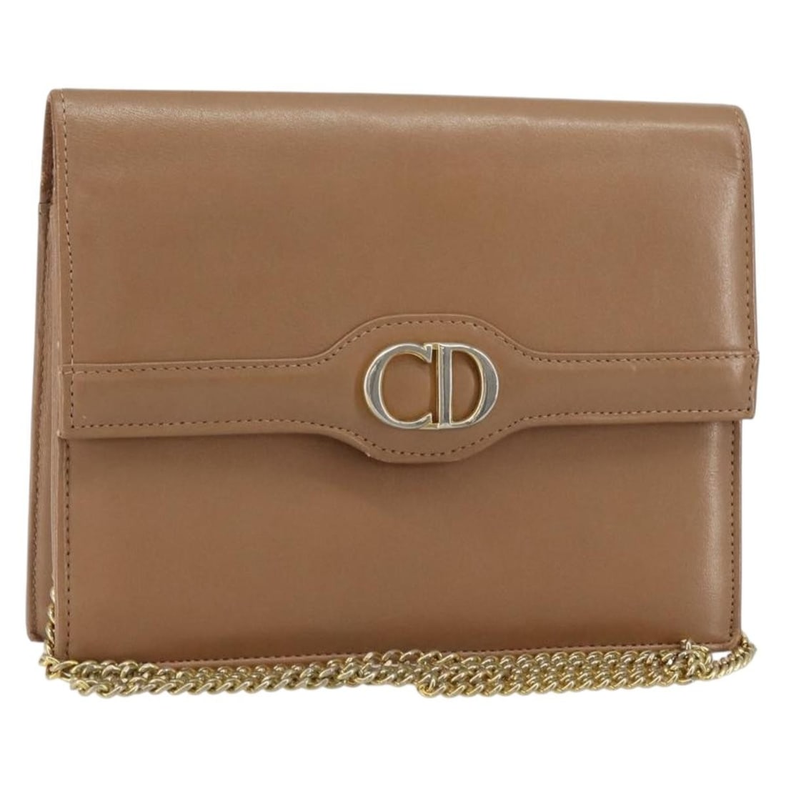 Christian Dior Beige Gold Leather Chain Shoulder Bag Auth: Christian Dior Beige Gold Leather Chain Shoulder Bag Auth This Christian Dior shoulder bag is crafted from luxurious leather featuring a chic beige and gold color scheme. It measures approximately 8.3